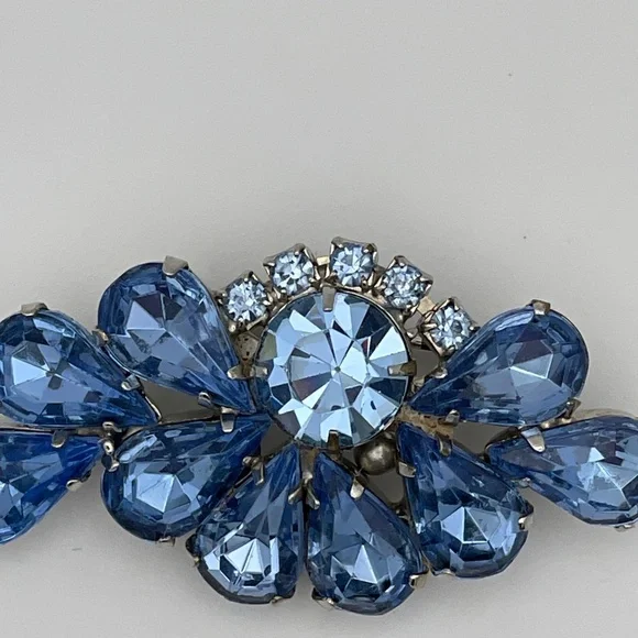 Vintage Brooch Blue Rhinestones 2" Asymmetrical Design - Picture 2 of 7